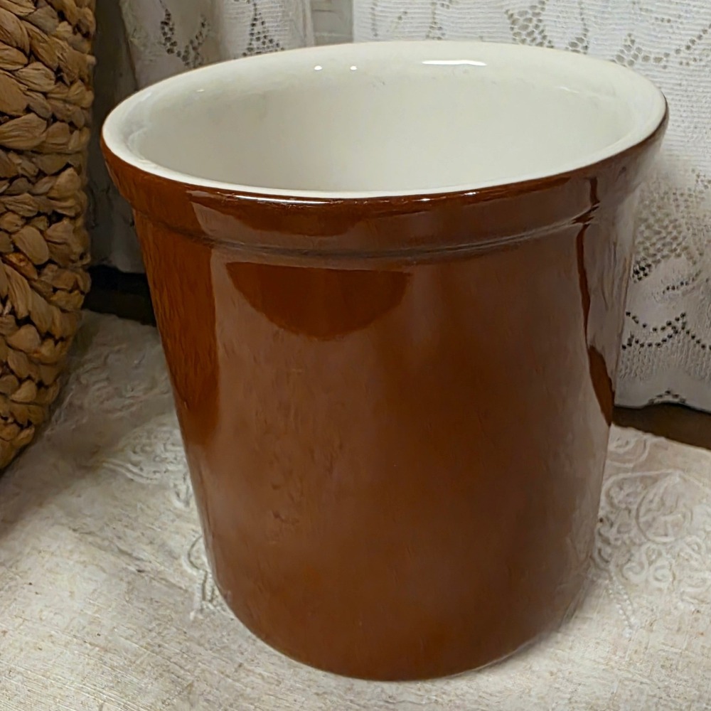 Hall 7" Vintage 302 Ceramic Utensil Crock Brown
